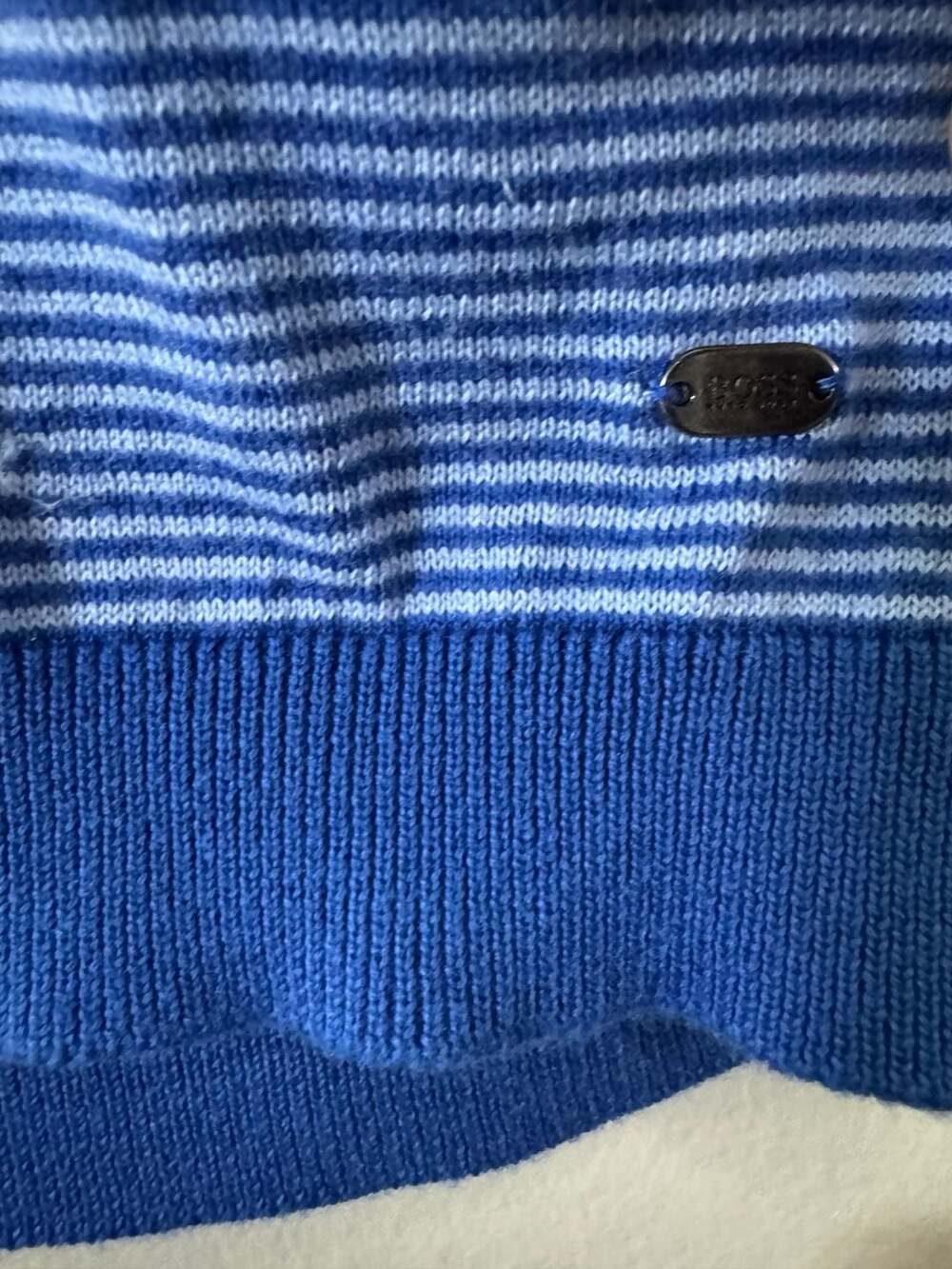 Hugo Boss Men's Blue Striped Crew Neck Long Sleeve Sweater - Picture 6 of 9